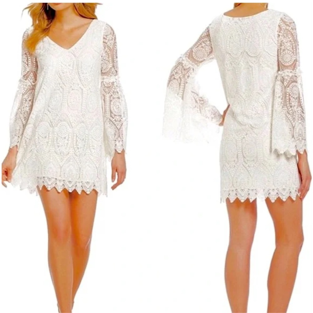 Cupcakes & Cashmere Davi Embroidered Lace Bell Sleeve Dress -Women's extra small